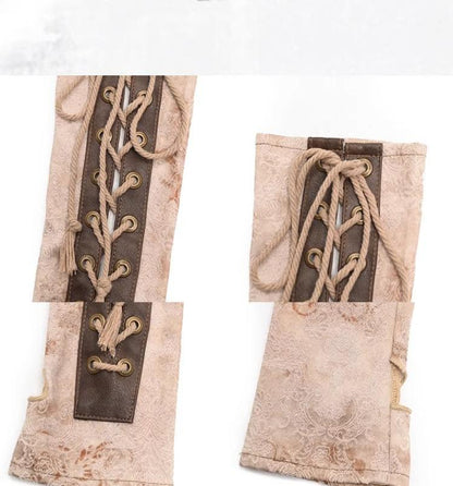 Broken Bone - Retro Lolita PU Cuffs Cross Straps Sleeves