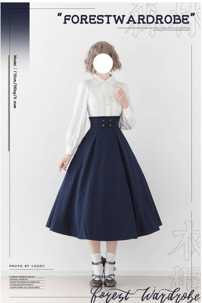 Forest Wardrobe - Forest Log - Classic Lolita Fishbone Striped Skirt, Side Pockets