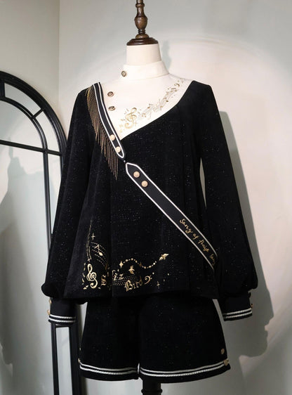 LizBird - Tomorrow Song - Ouji Lolita Loose Sweater and A-line Shorts