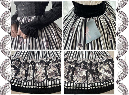 Little Bear - Gothic Lolita Black and White Striped JSK Set