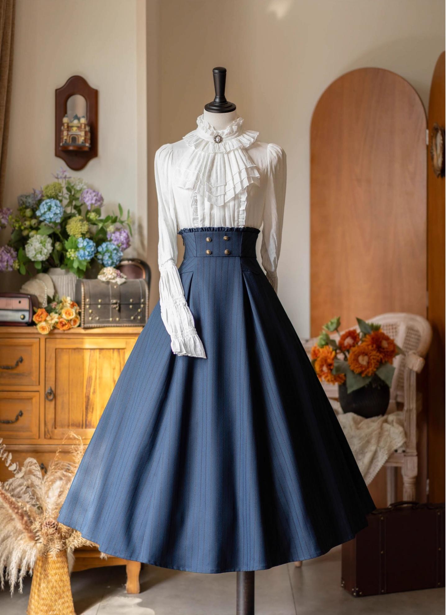 Forest Wardrobe - Forest Log - Classic Lolita Fishbone Striped Skirt, Side Pockets