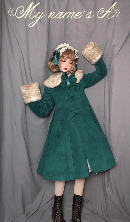 Unideer - Winter Lolita Coat Wool Bow Overcoat