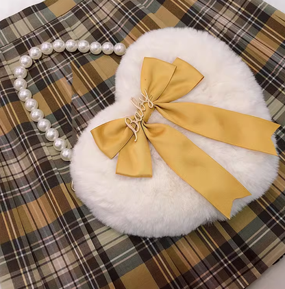 MAID - Kawaii Lolita Heart Bag Plush Pearl Chain Handbag