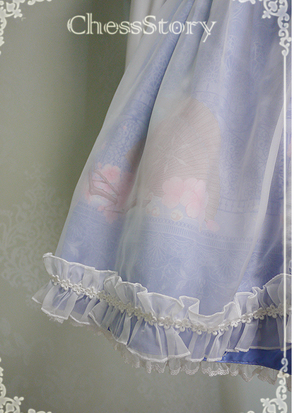 Chess Story - Peach blossom And Snow - Sweet Lolita Bow Overskirt Multicolor