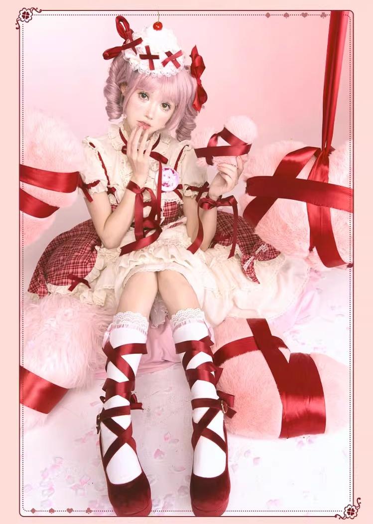 Confession Balloon - Red Plaid Cake Skirt - IP Collab Lolita Plaid JSK Dress