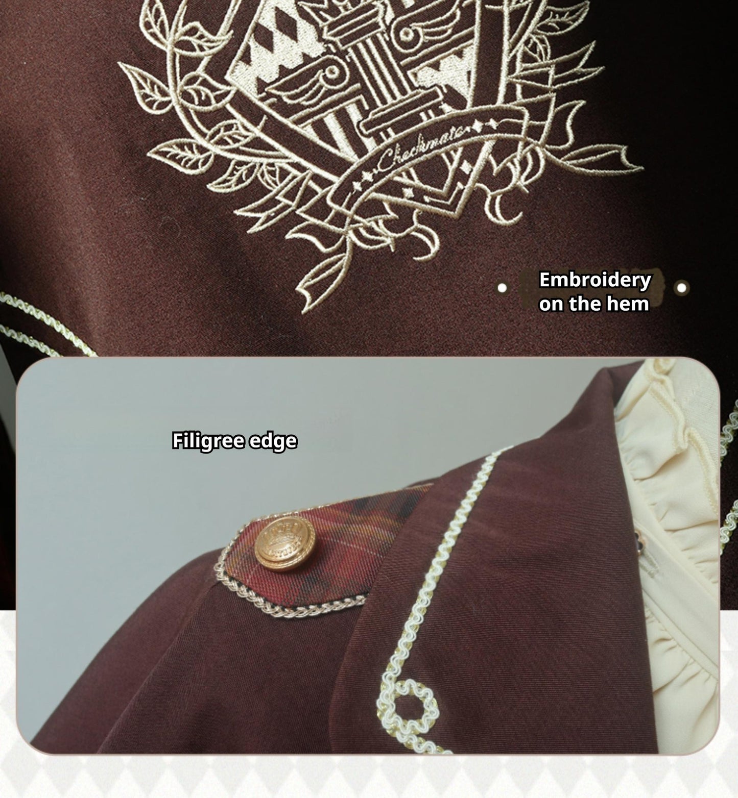 Forest Fluorescent Carps - Queen's Game - Military Lolita OP, Ouji Plaid Lolita Dress Set