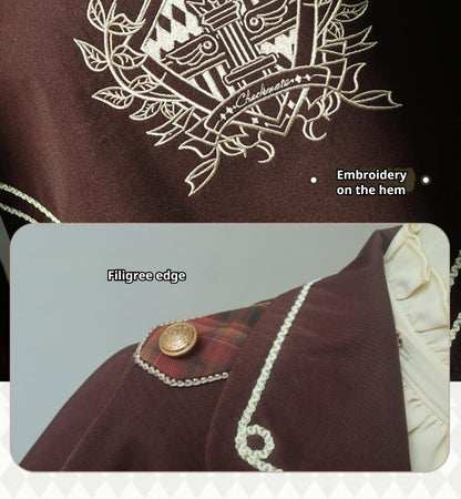 Forest Fluorescent Carps - Queen's Game - Military Lolita OP, Ouji Plaid Lolita Dress Set