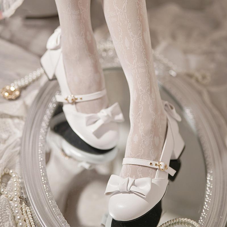 Sheep Puff - Elegant Lolita Bownot Retro High Heel Shoes