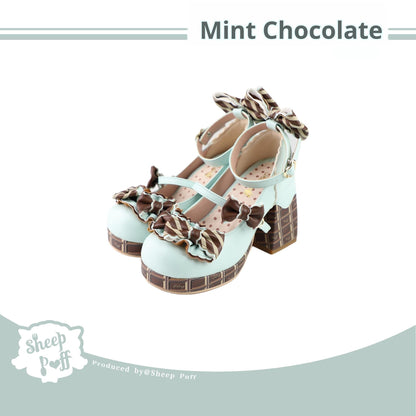 Sheep Puff - Layered Pastry - Sweet Lolita High Heel Shoes Chocolate Prints Shoes