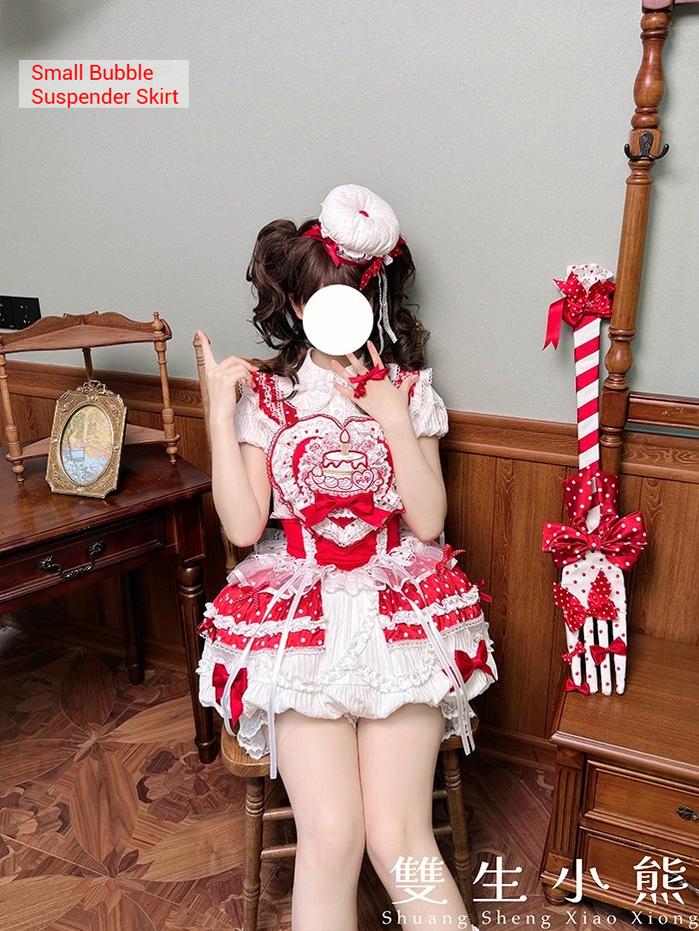 Shuang Sheng Xiao Xiong - Bite The Cake - Sweet Lolita Dress, Red & White Polka Dots
