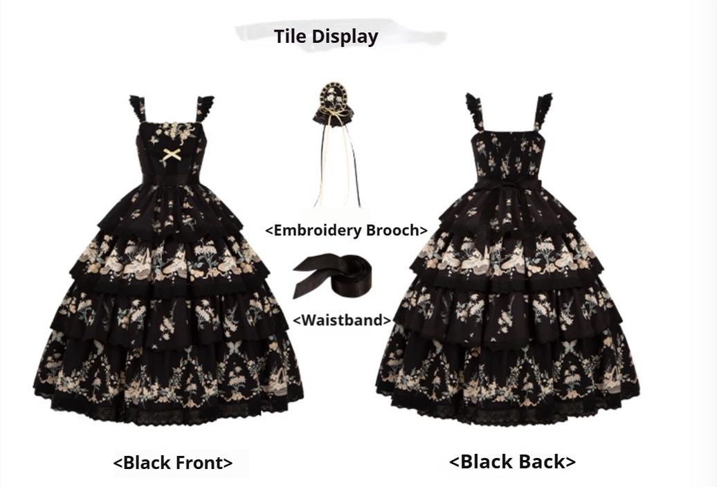 With PUJI - Letter and Poetry - Classic Lolita JSK Suit Four-tiered Twins Dress