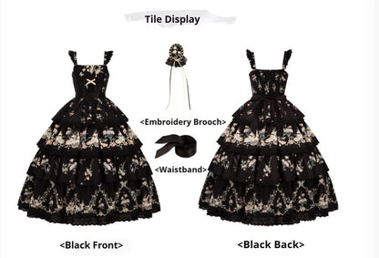 With PUJI - Letter and Poetry - Classic Lolita JSK Suit Four-tiered Twins Dress