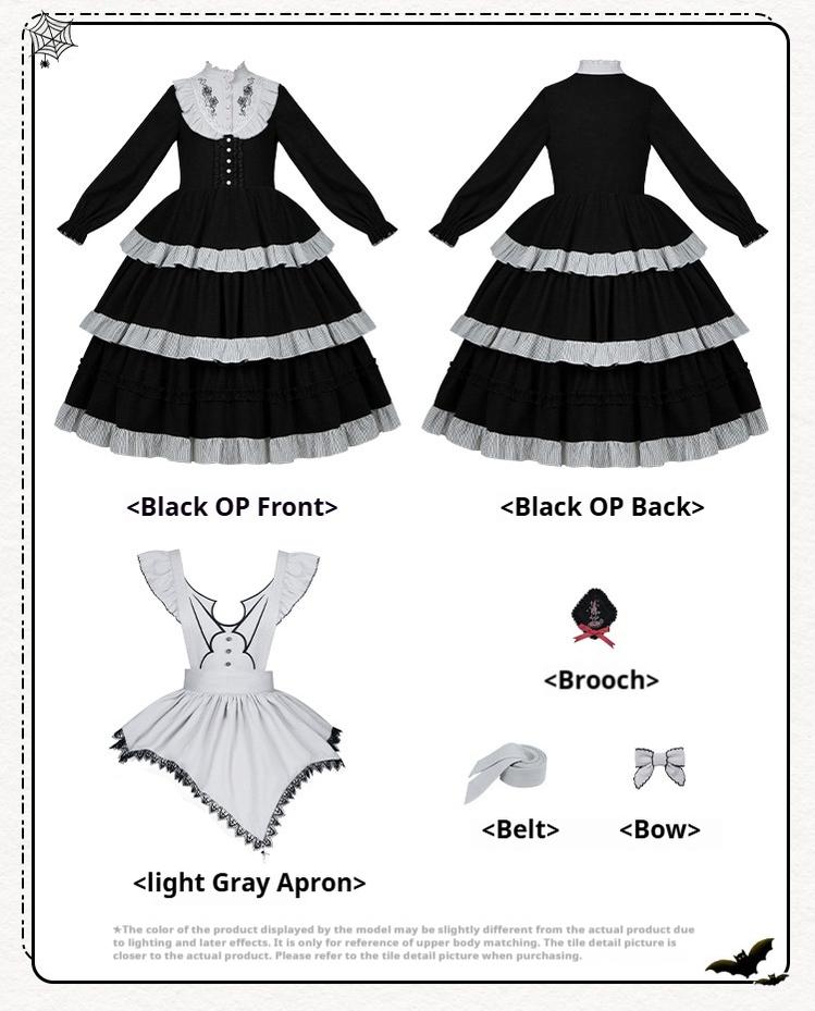 With PUJI - Castle Night - Gothic Twins Lolita OP Three-tiered Embroidery Dress