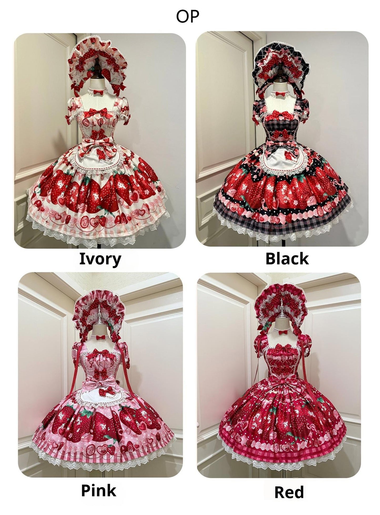 Mengfuzi - Strawberry - Sweet Lolita OP and JSK with Strawberry Print