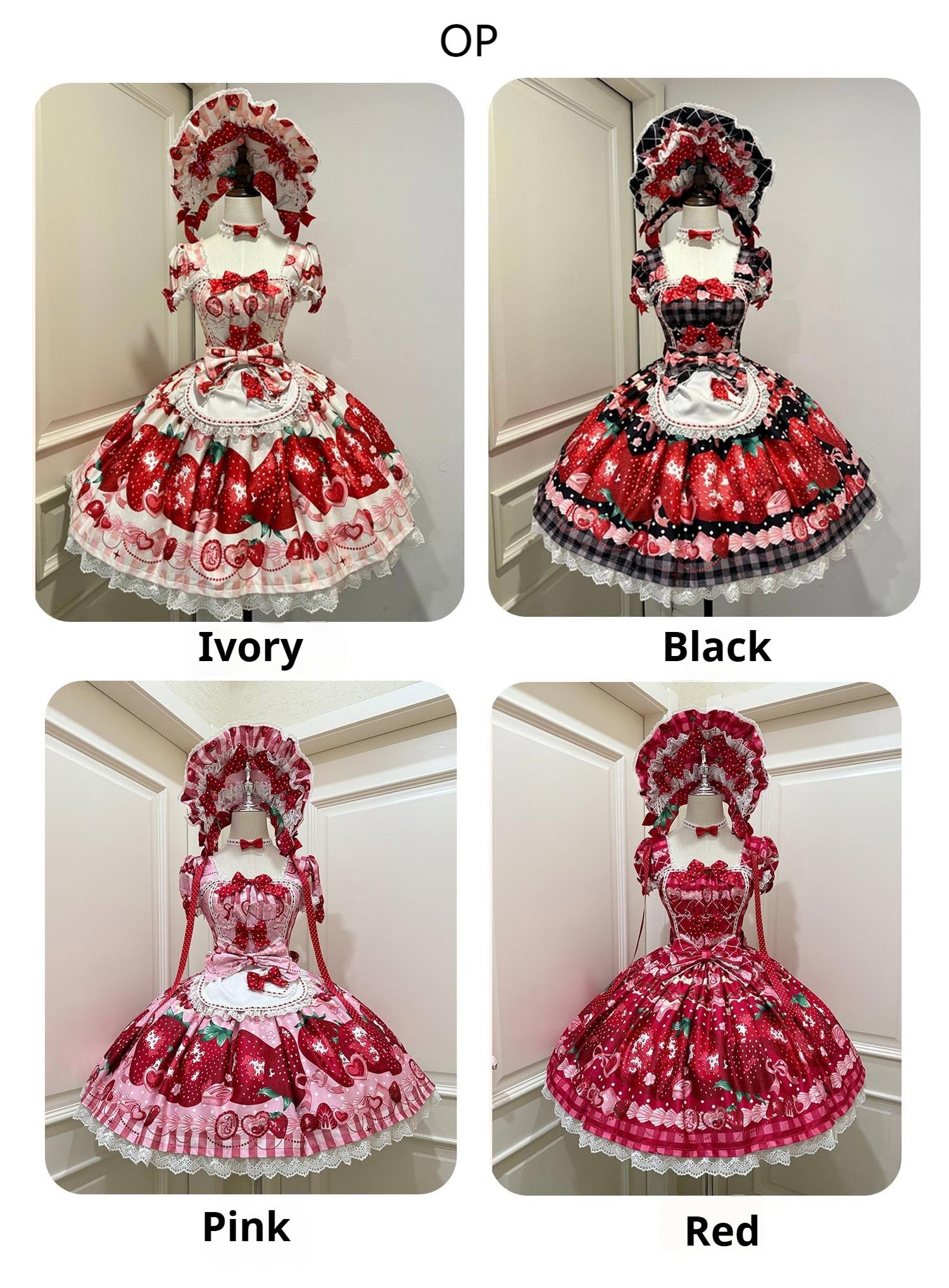 Mengfuzi - Strawberry - Sweet Lolita OP and JSK with Strawberry Print