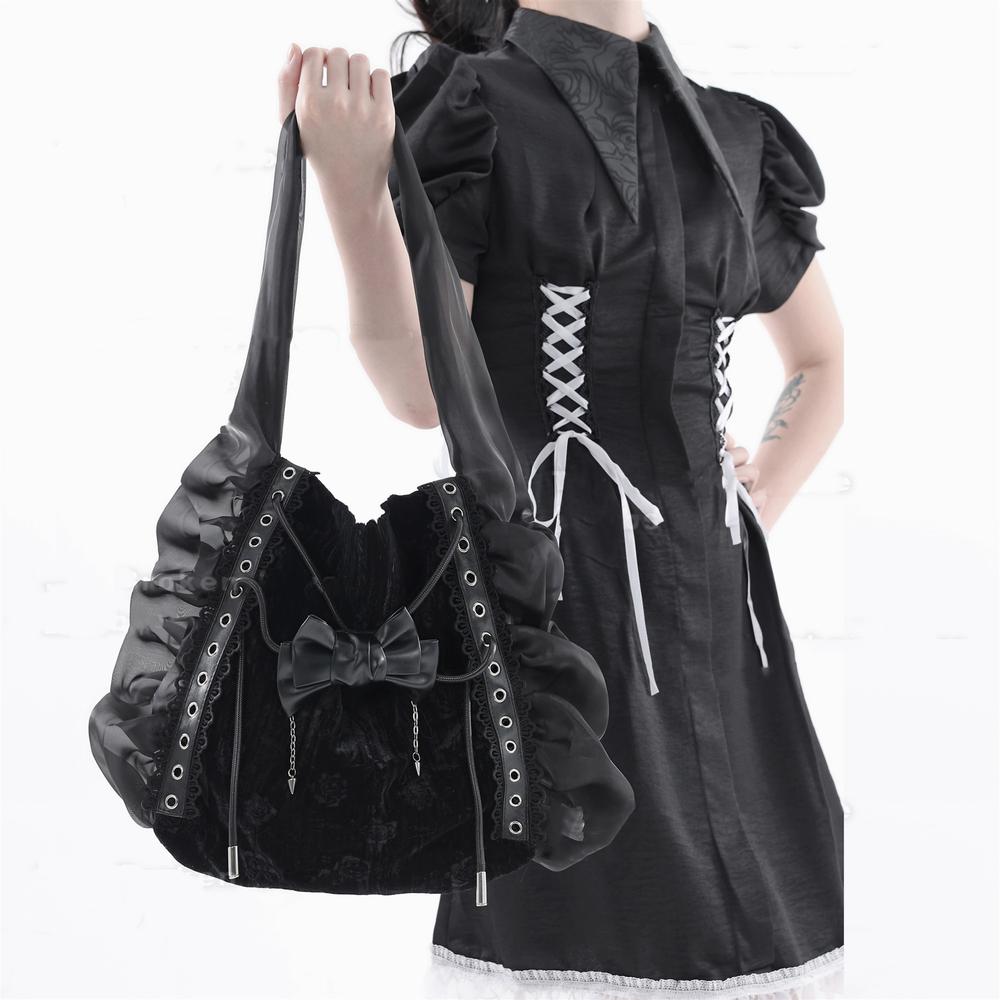 Broken bone - Gothic Lolita Black Velvet Shoulder Bag