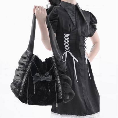 Broken bone - Gothic Lolita Black Velvet Shoulder Bag