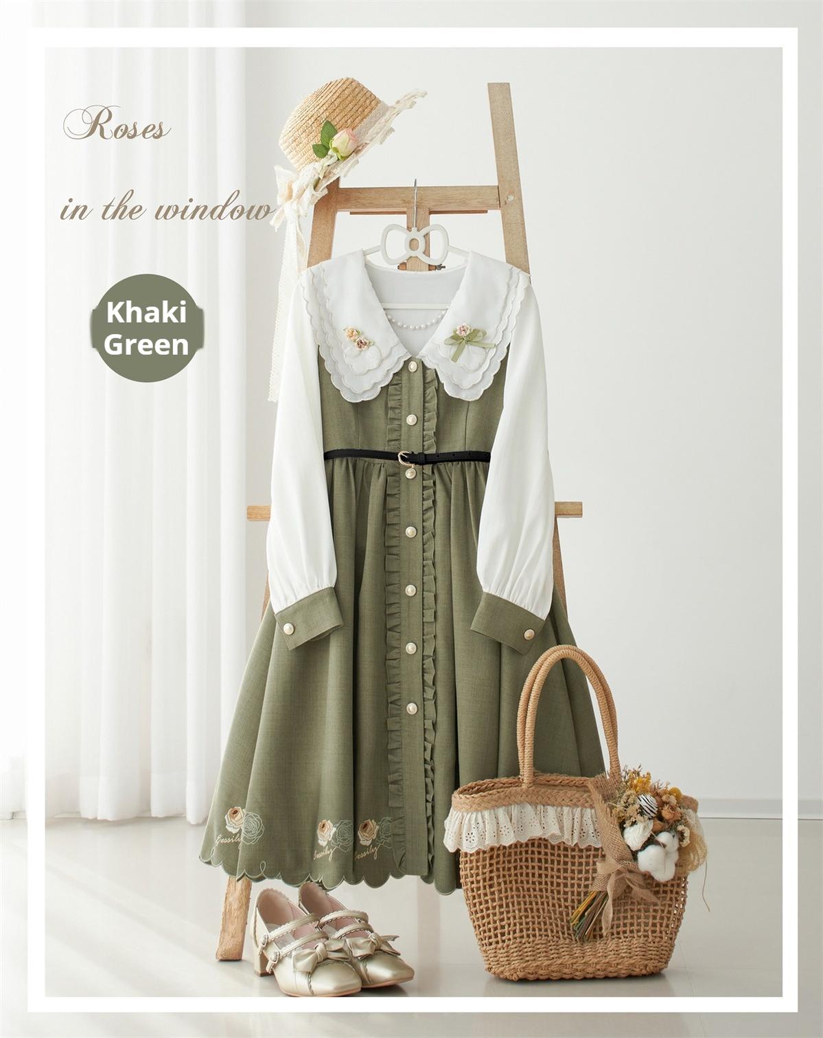 EESSILY - Window Rose - Classic Lolita OP Front Buttoned Embroidery Lolita Dress