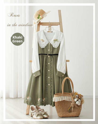 EESSILY - Window Rose - Classic Lolita OP Front Buttoned Embroidery Lolita Dress