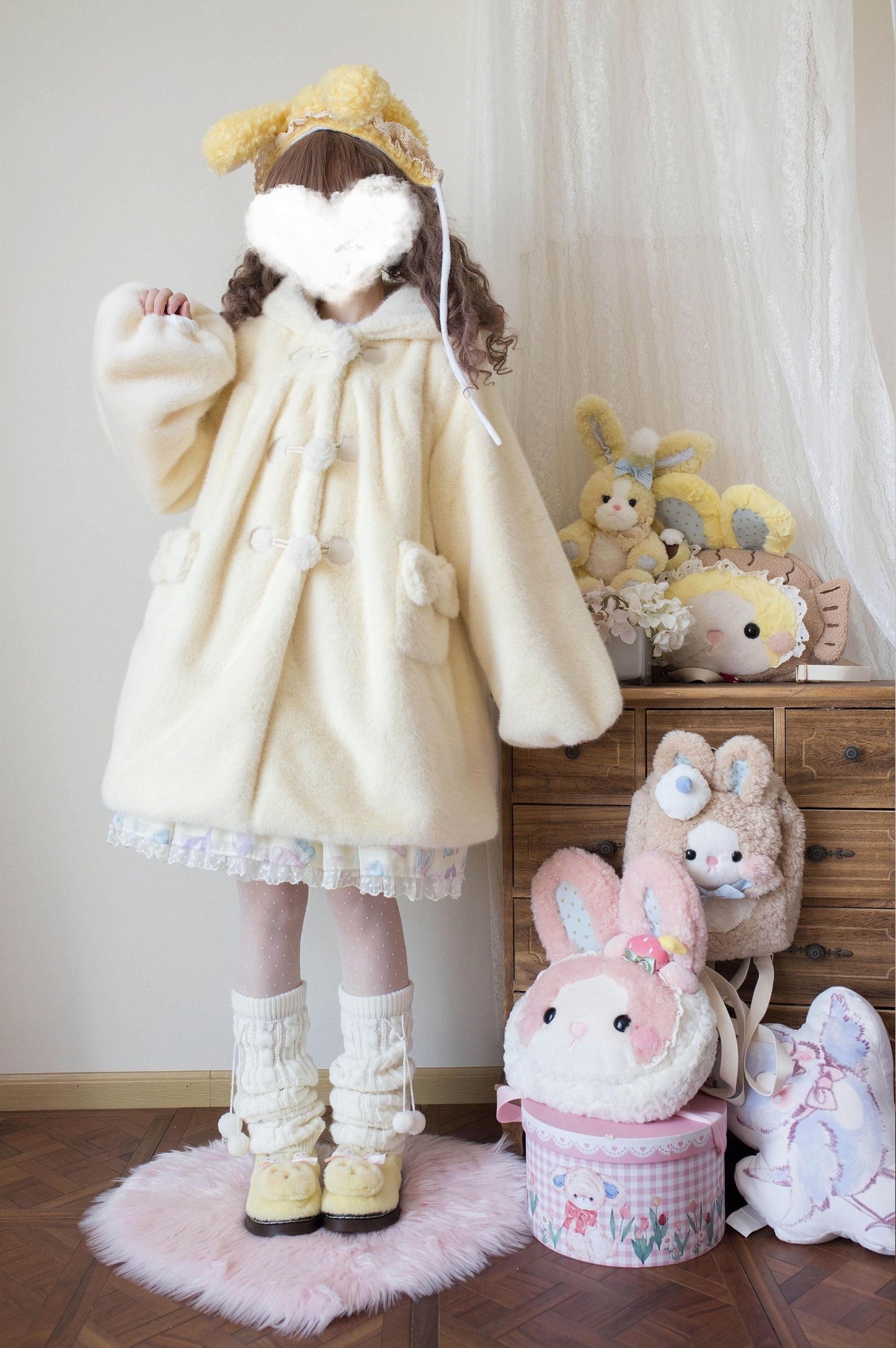 MIST - Cream Cheese - Winter Kawaii Lolita Overcoat Thickened Hooded Loose Outwear
