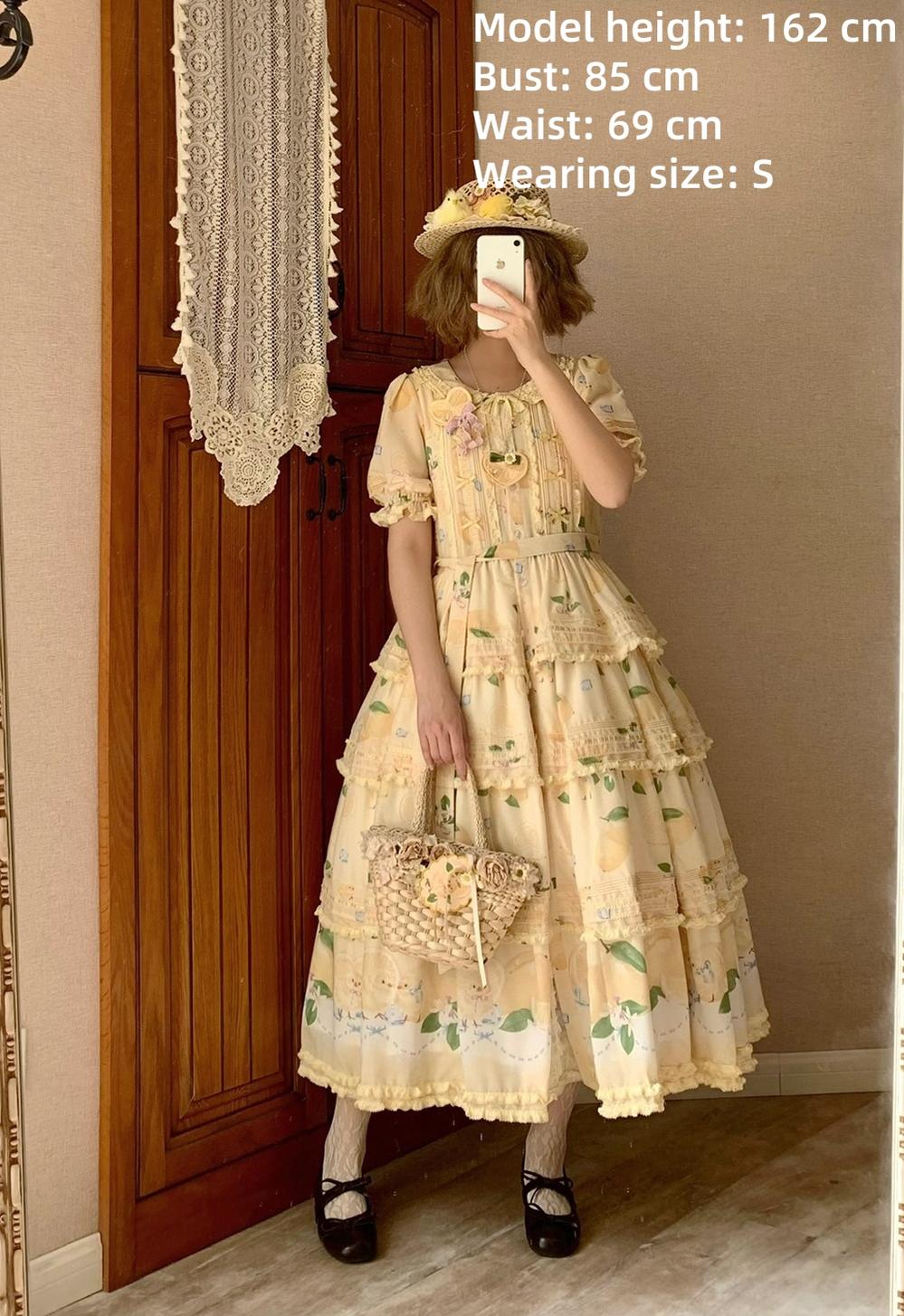 Miss Point - Lemon Chick - Country Lolita Printed OP With Button Front