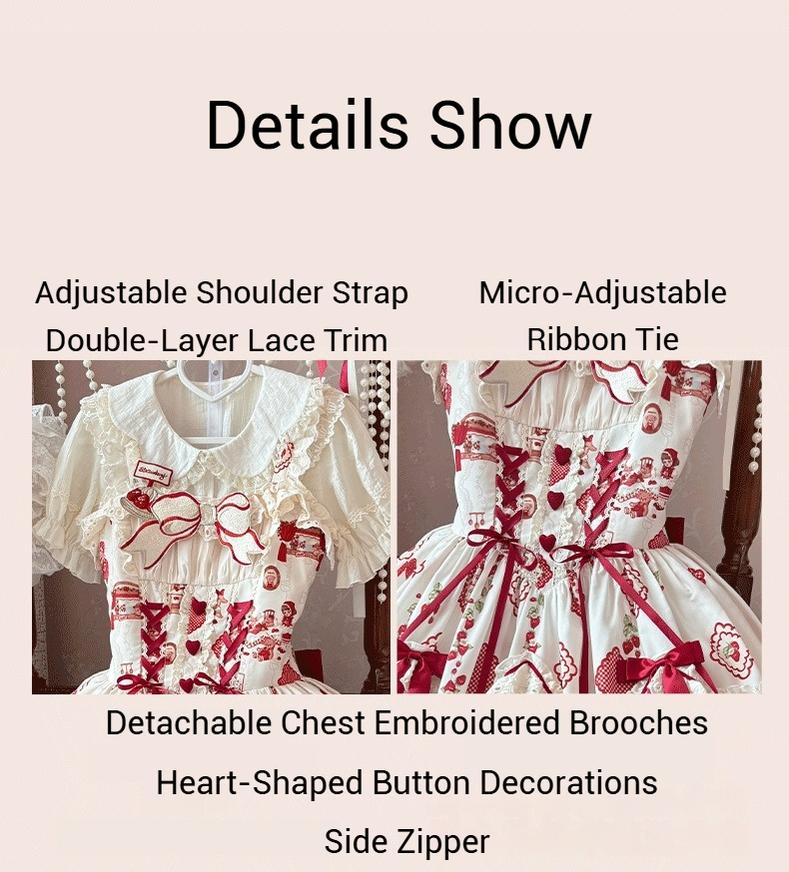 ZhiJinYuan - Strawberry Bear - Sweet Lolita Jumper Dress, Strawberry Bear Prints