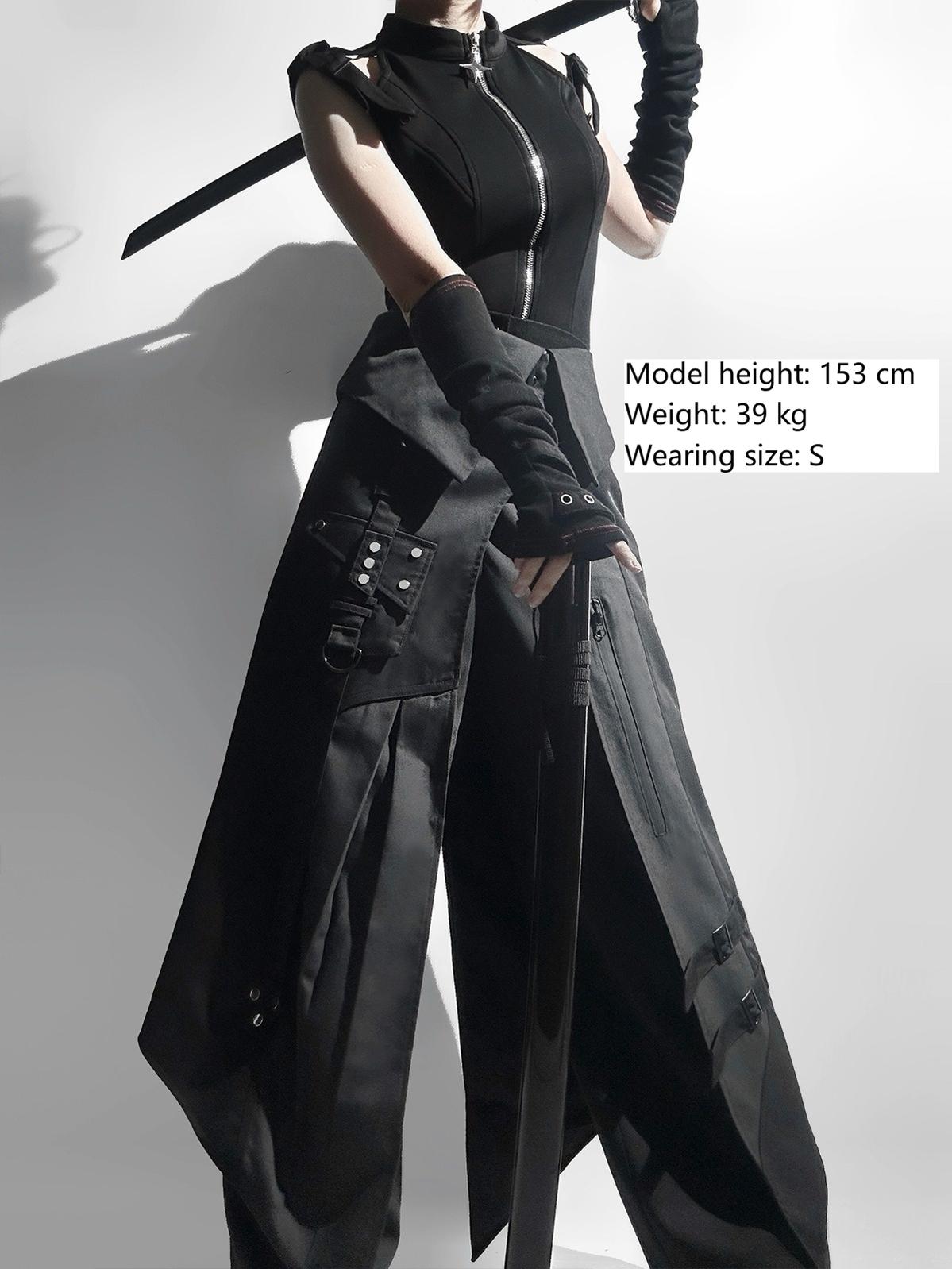 Your Princess - Nightblade - Black Ouji Lolita Apron Pants Suit