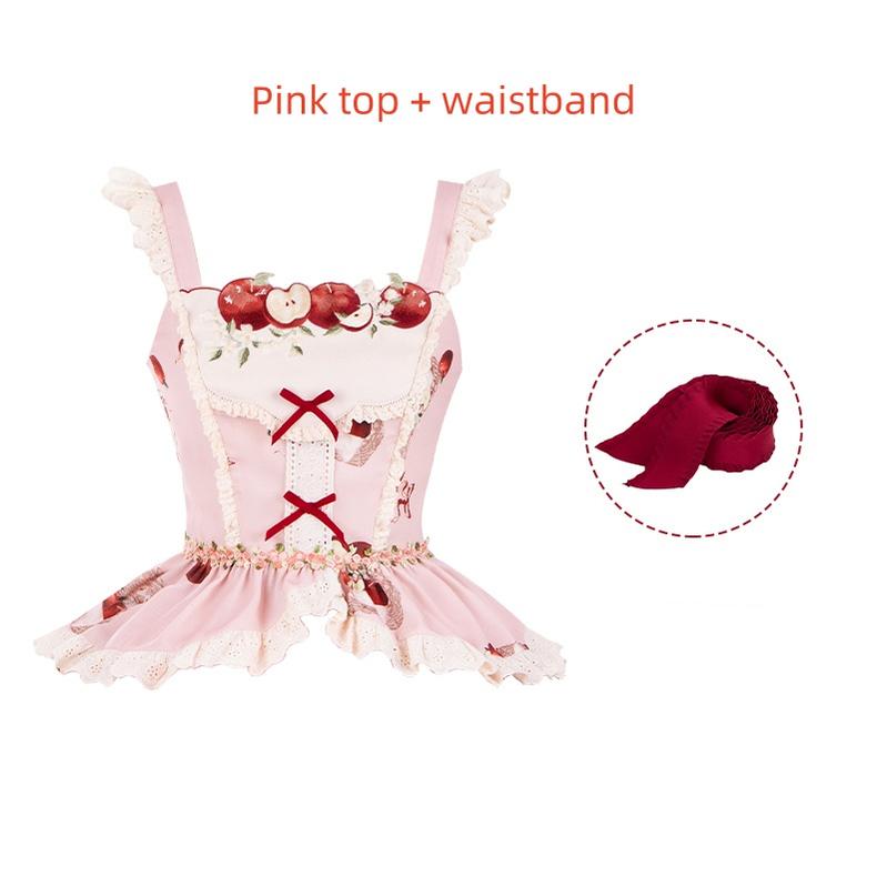 With PUJI - Apple Orchard - Country Lolita SK Embroidered Twins Lolita Top Skirt
