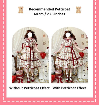 Qianmu - The Bear's Strawberry Field - Daily Lolita OP Dress With Petal Collar & Bear Strawberry Print