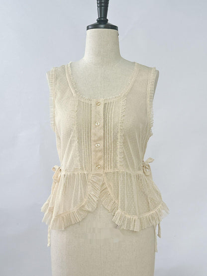 Sweet Dreamer - Antique Wall - Classic Vintage Lolita Vest Tulle Polka Dot Vest