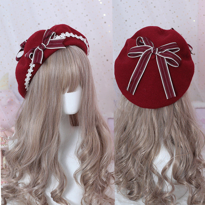 Xiaogui - Sweet and Lovely Daisy Bowknot Woolen Beret