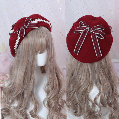 Xiaogui - Sweet and Lovely Daisy Bowknot Woolen Beret