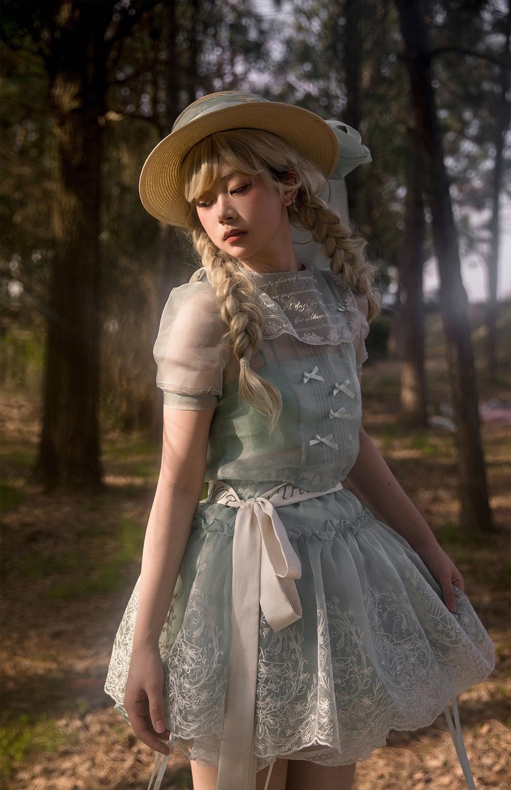 ZJstory - Sonnet Summer - Sweet Lolita Dress Set Embroidery Shirt Tiered Jumper Dress
