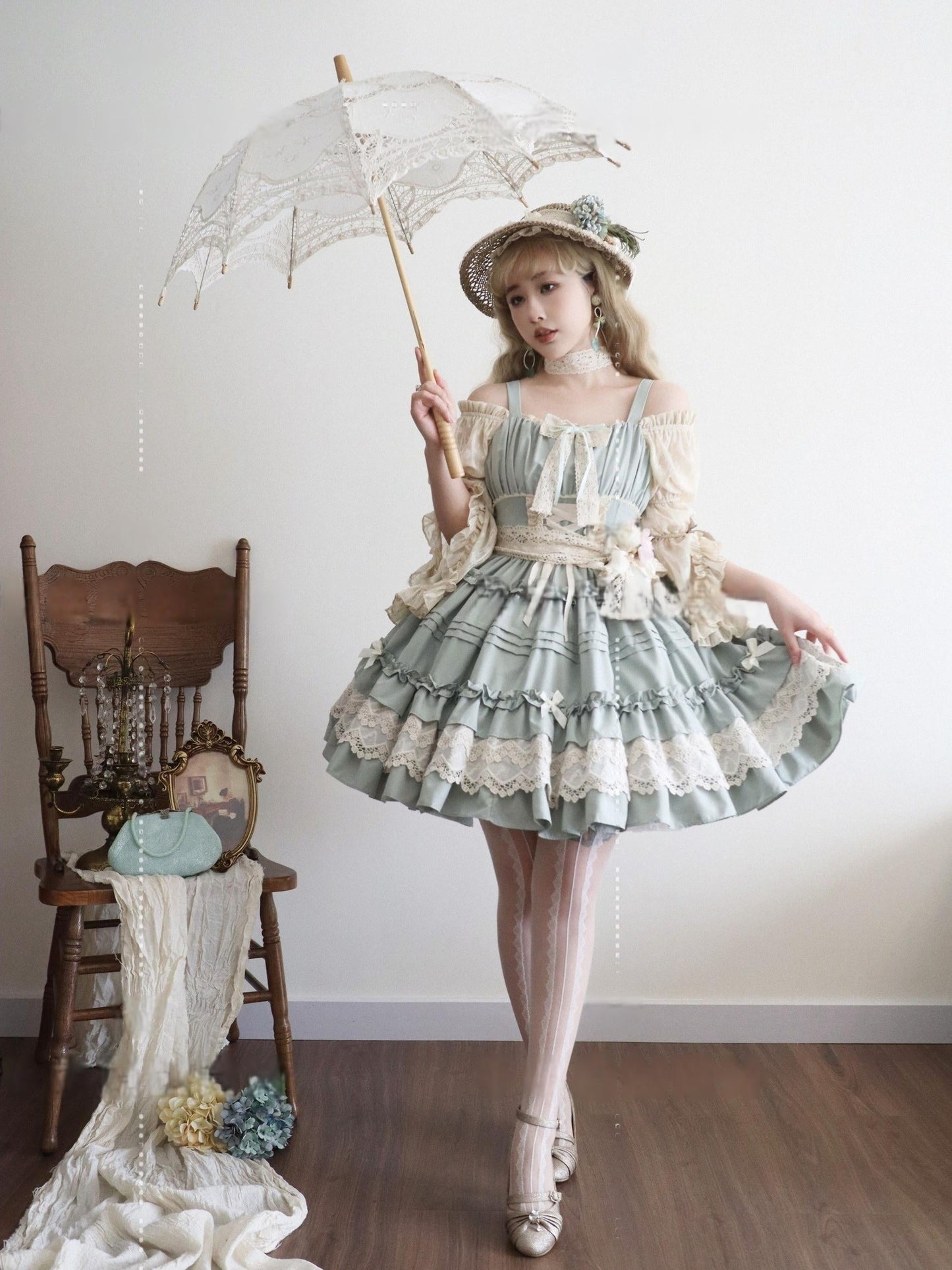 Qianmu - Vivian - Sweet Lolita JSK Doll Lolita Tiered Ruffles Dress