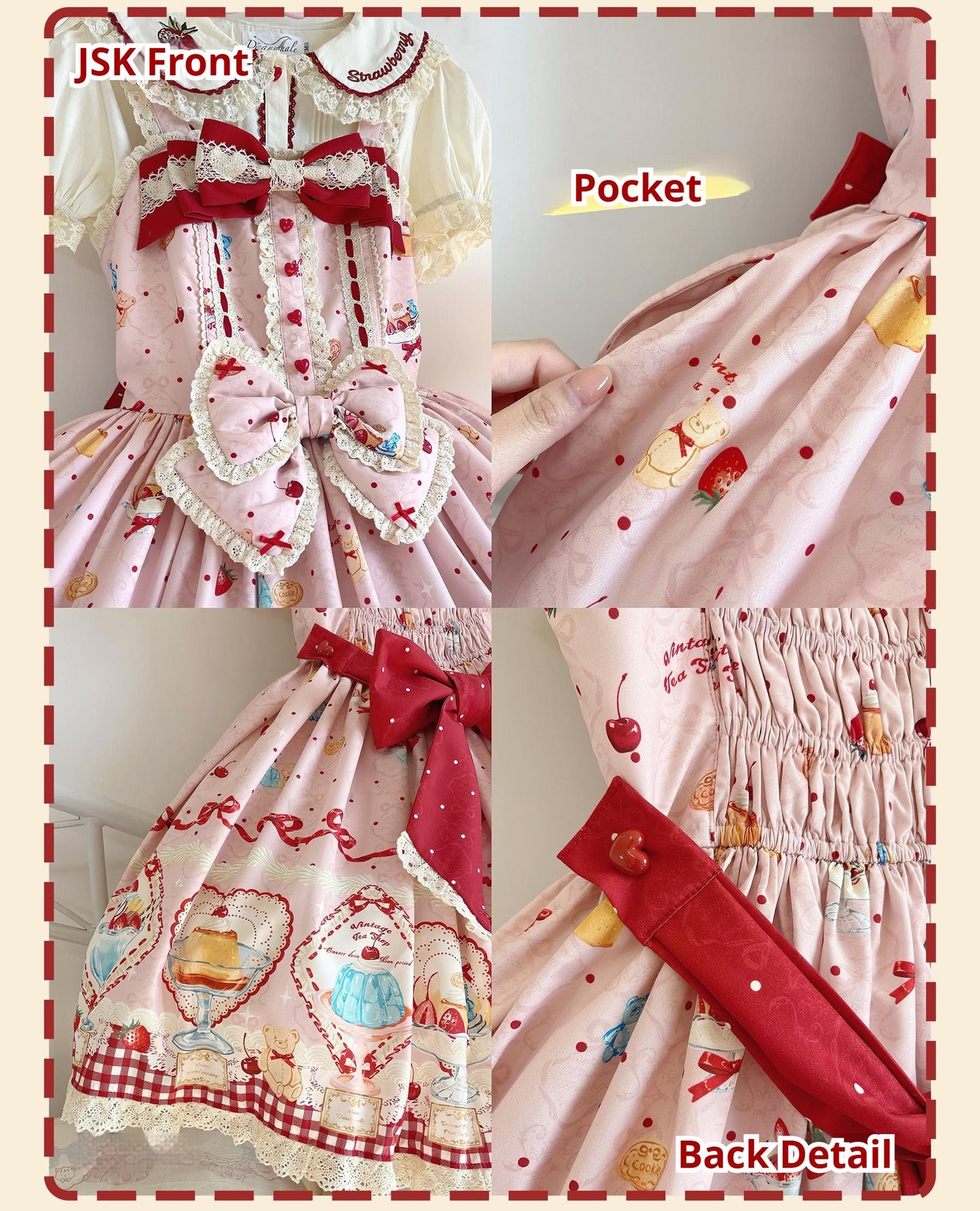DreamWhale - Showa Dessert Showcase - Kawaii Lolita Dress Suit Pudding-Inspired JSK/Salopette