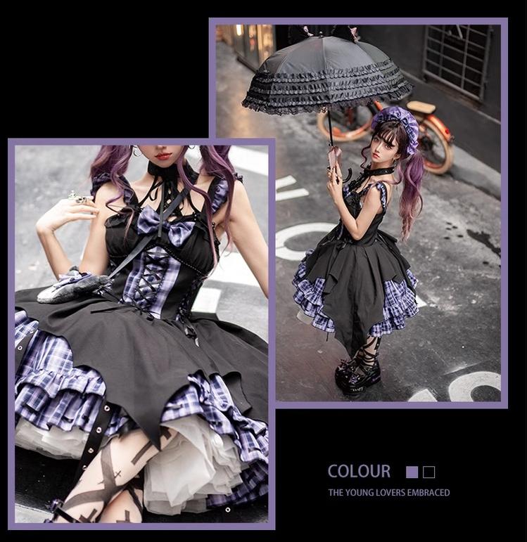 OCELOT - Rock 'N' Row Radio Wave - Punk Lolita JSK Dress Plaid Irregular Hemline Dress