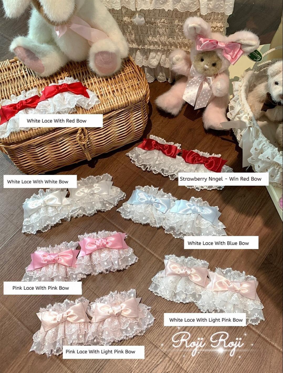 Roji Roji - Sweet Lolita Lace Bow Cuffs, Elastic Wrist