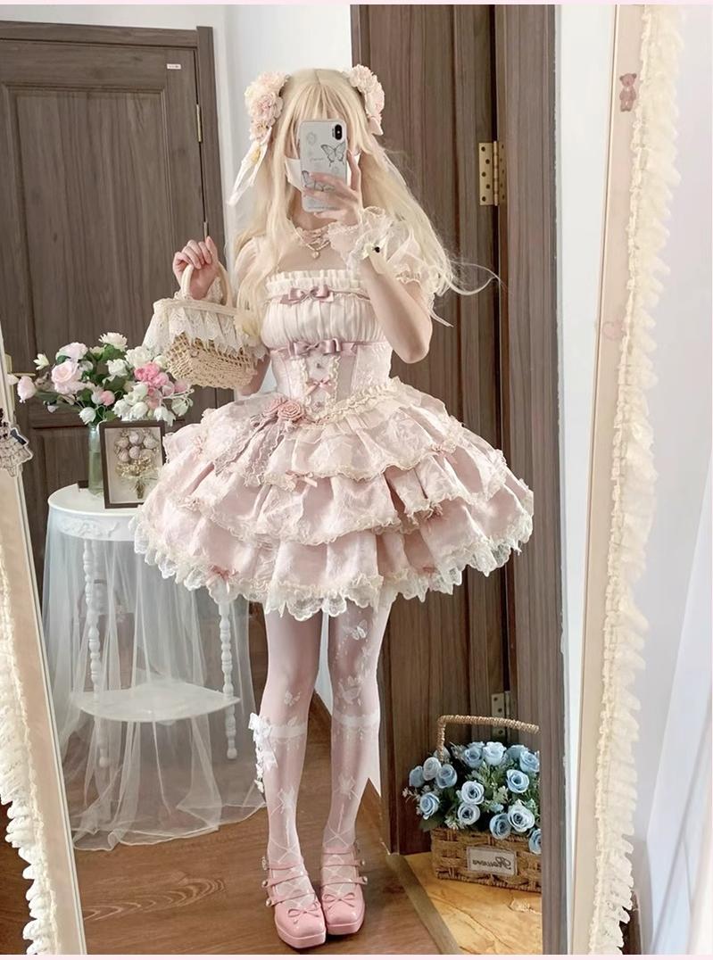 Buling Moon - Ballet Elegance - Sweet Lolita Mini JSK Set with Tulle Shirt and Headdress