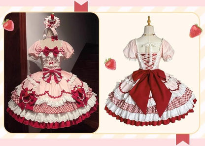 Sakurahime - Berry Sweetheart - Sweet Lolita OP Suit Old School Lolita Dress and Top Hat