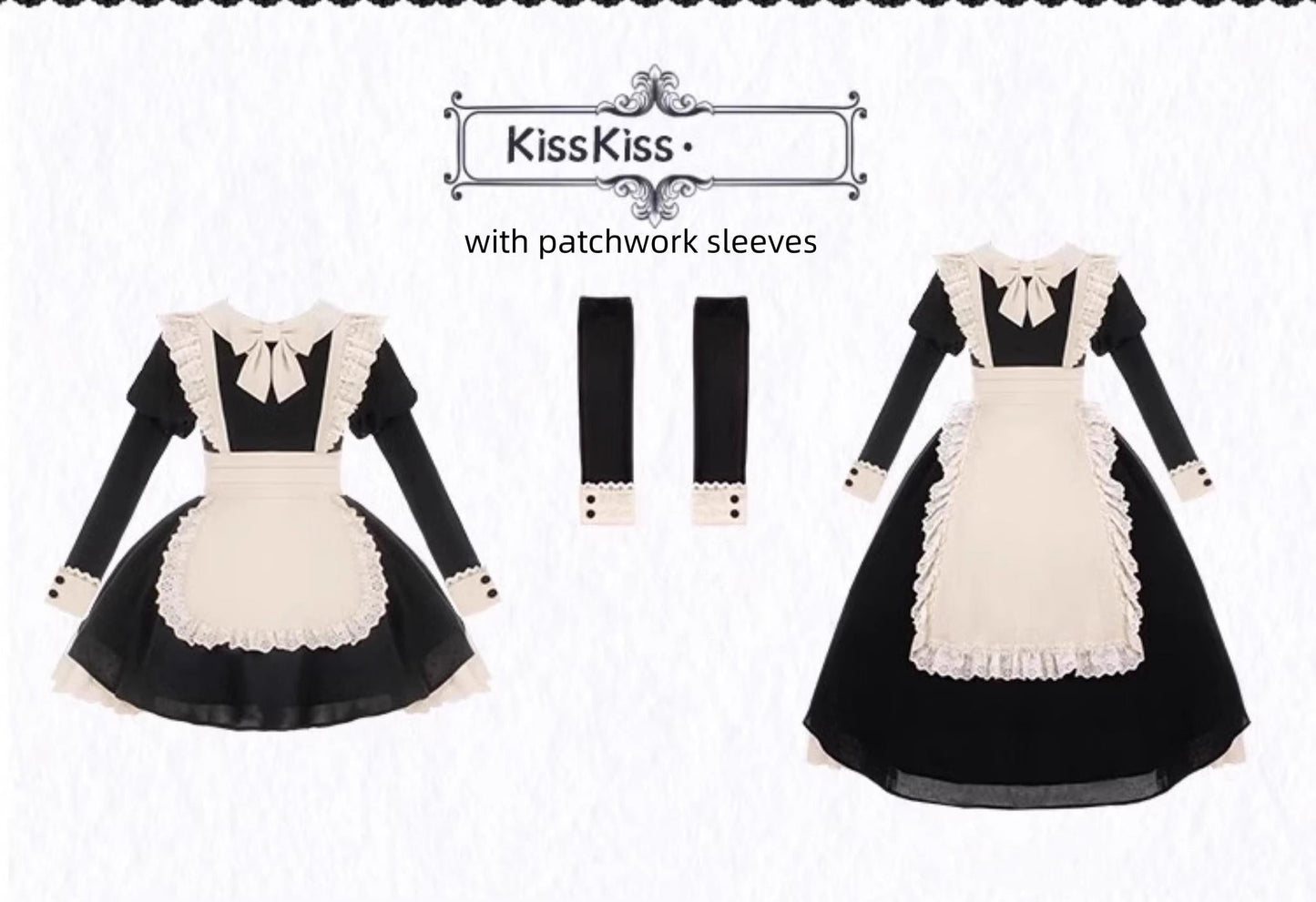 With PUJI - Kiss Kiss - Vintage Lolita OP Dress Maid Lolita Apron Dress