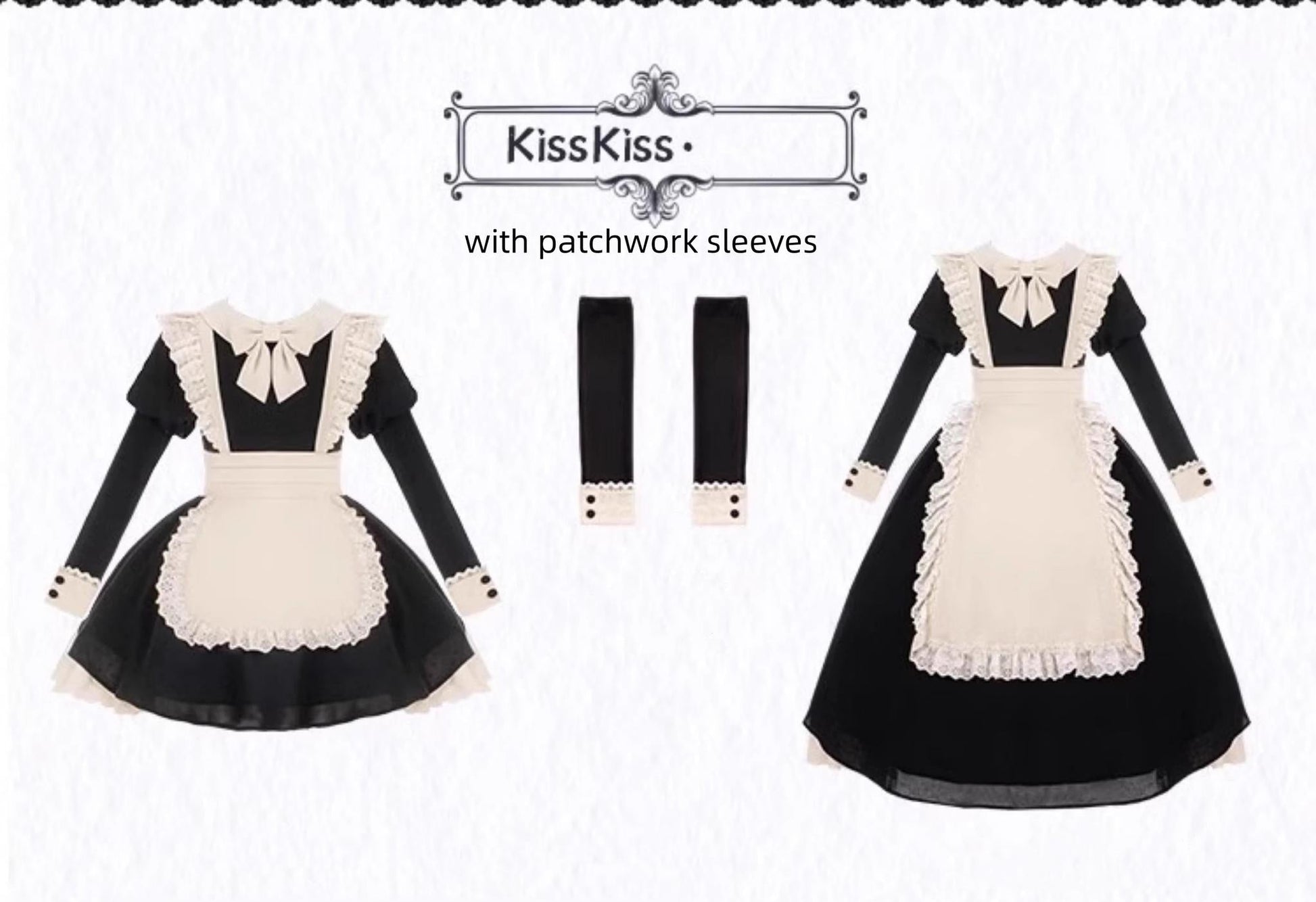 With PUJI - Kiss Kiss - Vintage Lolita OP Dress Maid Lolita Apron Dress