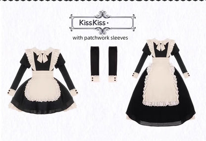 With PUJI - Kiss Kiss - Vintage Lolita OP Dress Maid Lolita Apron Dress