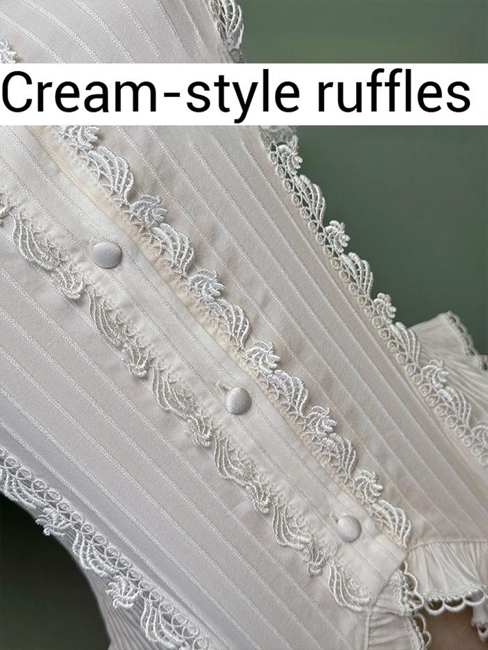 Shuang Sheng Xiao Xiong - Bite The Cake - White Sweet Lolita Blouse, Lace-Up Back