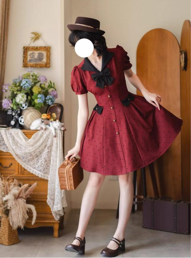 Forest Wardrobe - Forest Polka-Dot - Classic Lolita OP Dress With Polka Dots & Pockets