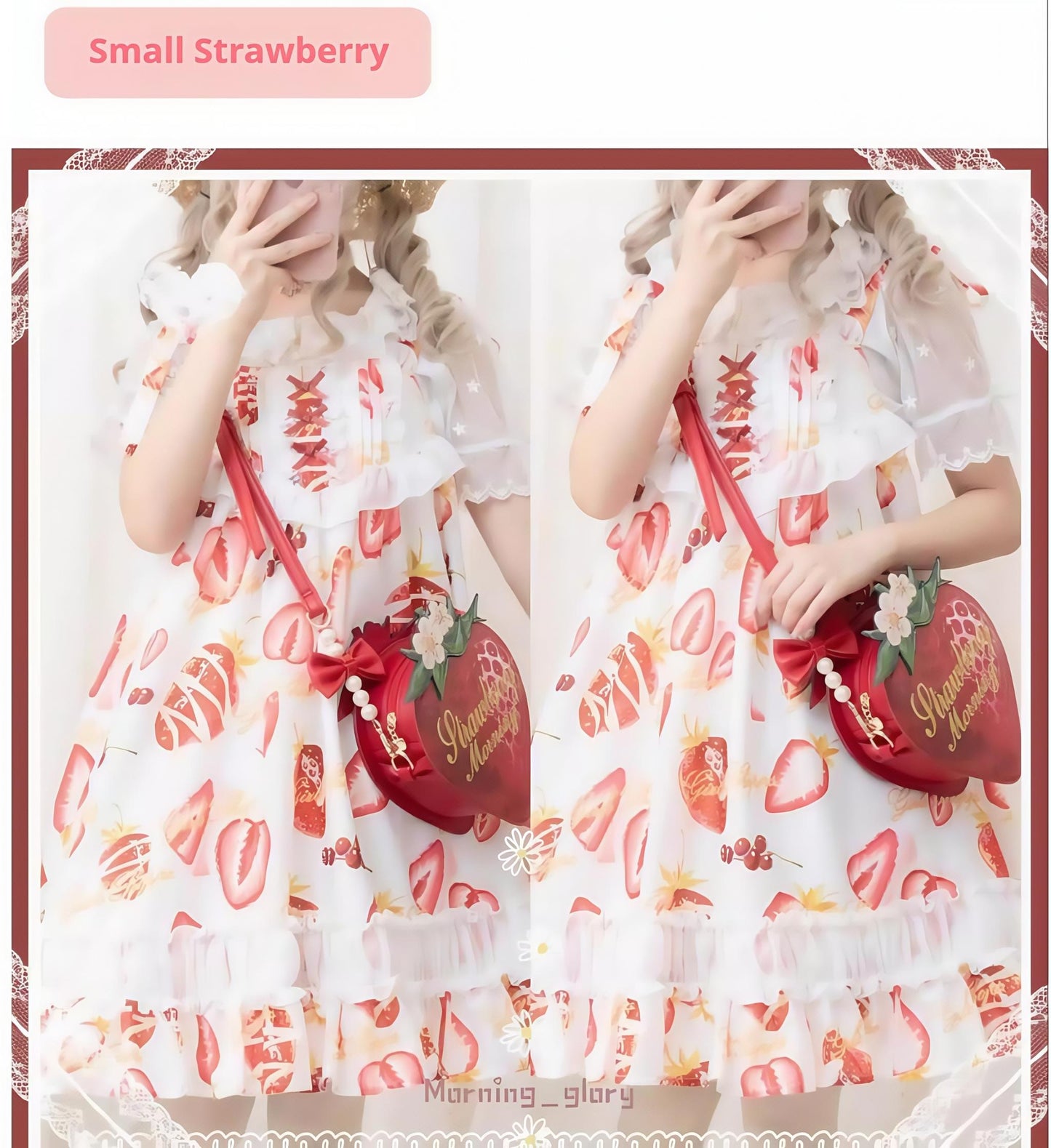 Morning Glory - A Strawberry - Sweet Lolita Crossbody Bag Strawberry Printed Handbag