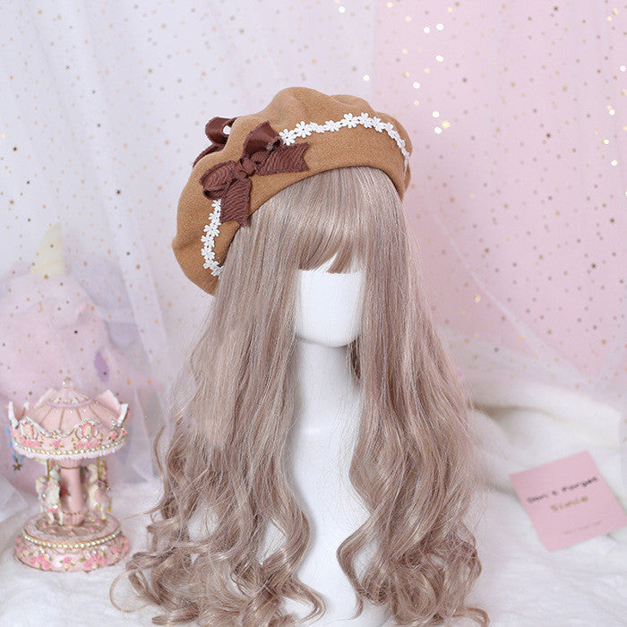 Xiaogui - Sweet and Lovely Daisy Bowknot Woolen Beret