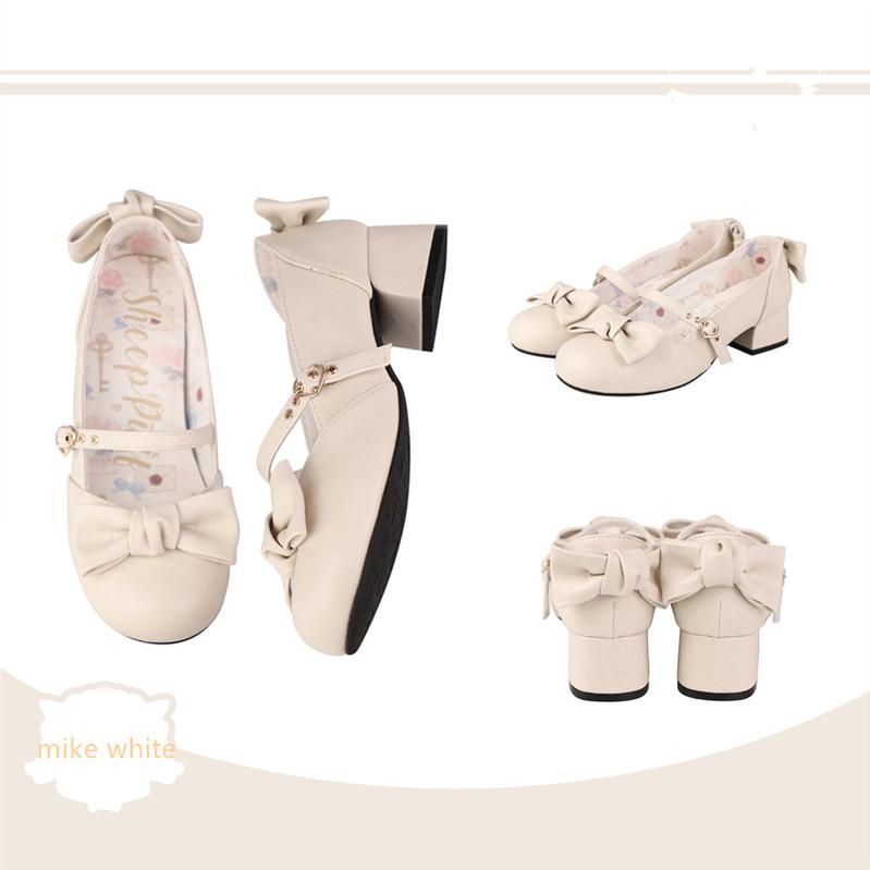 Sheep Puff - Elegant Lolita Bownot Retro High Heel Shoes