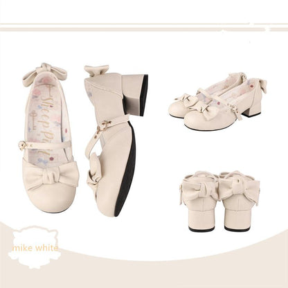 Sheep Puff - Elegant Lolita Bownot Retro High Heel Shoes