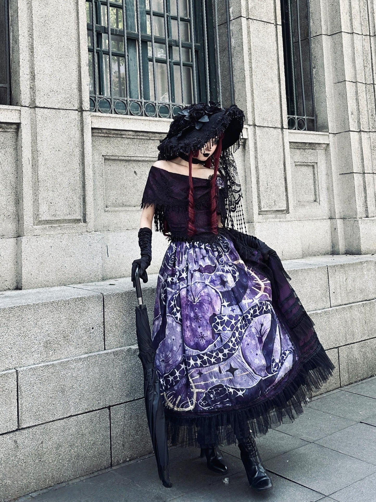 Krncrlo - Laocoon - Gothic Lolita SK Suit With Purple Snake & Apple Print