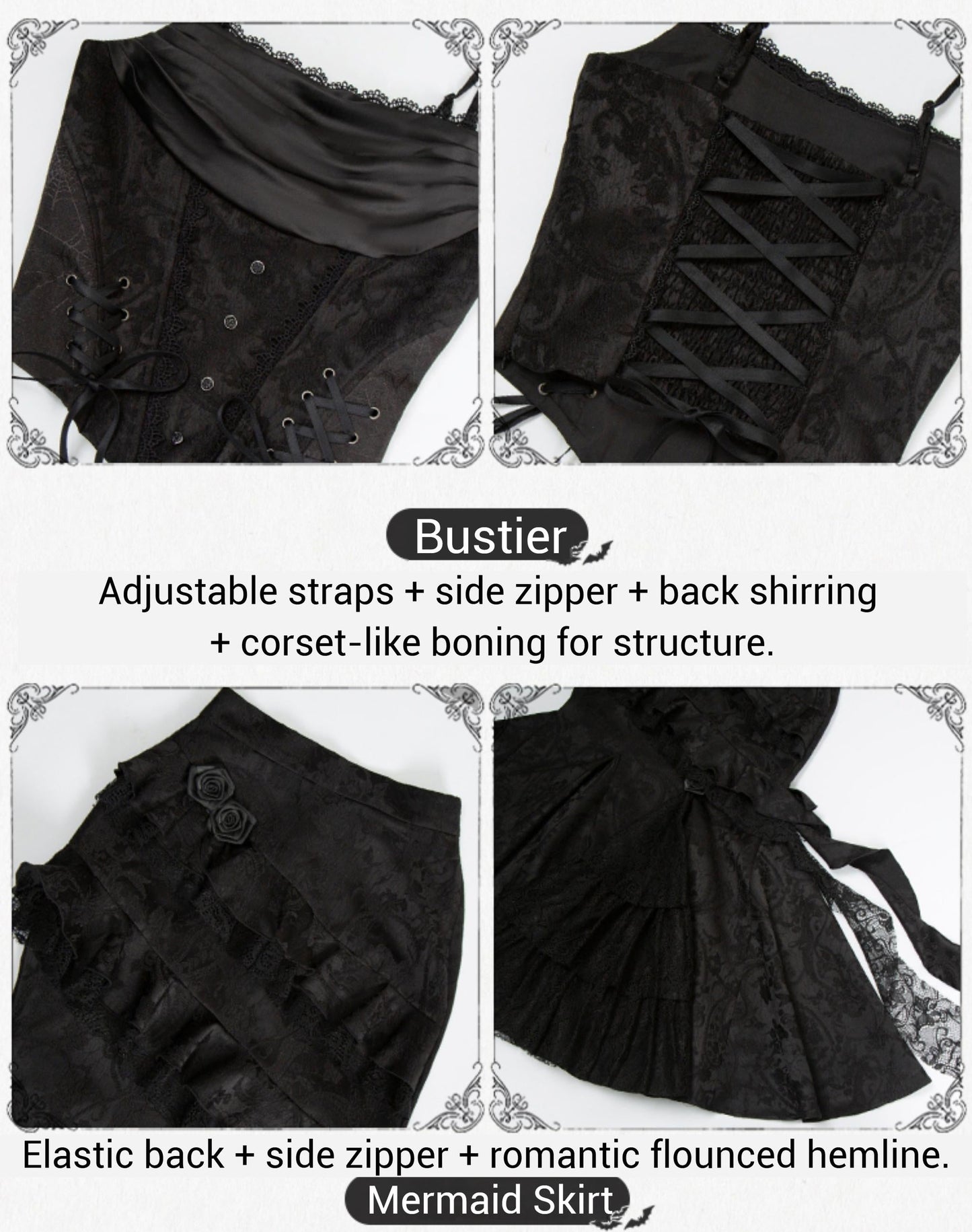 With PUJI - Letter and Poetry ﾂｷ Twilight - Black Gothic Lolita Skirt Set, Witch-Inspired